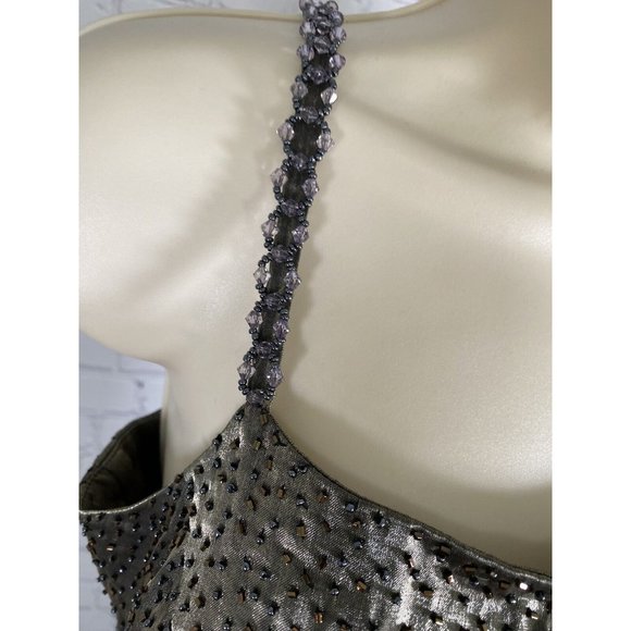 Cache Beaded Olive Green Metallic Semi Sheer Lined Body Con Prom Dress 6 - Picture 6 of 15